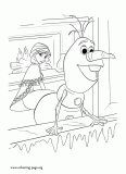 Olaf looking out the window coloring page