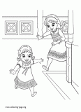 Anna and Elsa playing together coloring page