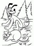 Pluto and a beaver having fun coloring page