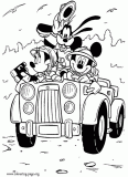 Mickey, Minnie and Goofy in a safari tour coloring page