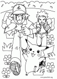 Ash Ketchum, Brock and Pikachu coloring page