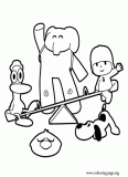Pocoyo and his best friends coloring page