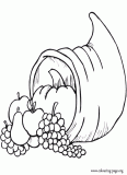 Cornucopia with many fruits coloring page