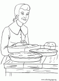 Woman baking pumpkin pies and corn bread coloring page