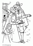 Family celebrating Thanksgiving Day coloring page