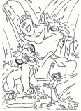 Simba, Timon and Pumbaa taking a bath in a waterfall coloring page