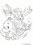 Princess Ariel, Sebastian and Flounder coloring page