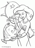 Sebastian and Flounder giving treasures to Ariel coloring page