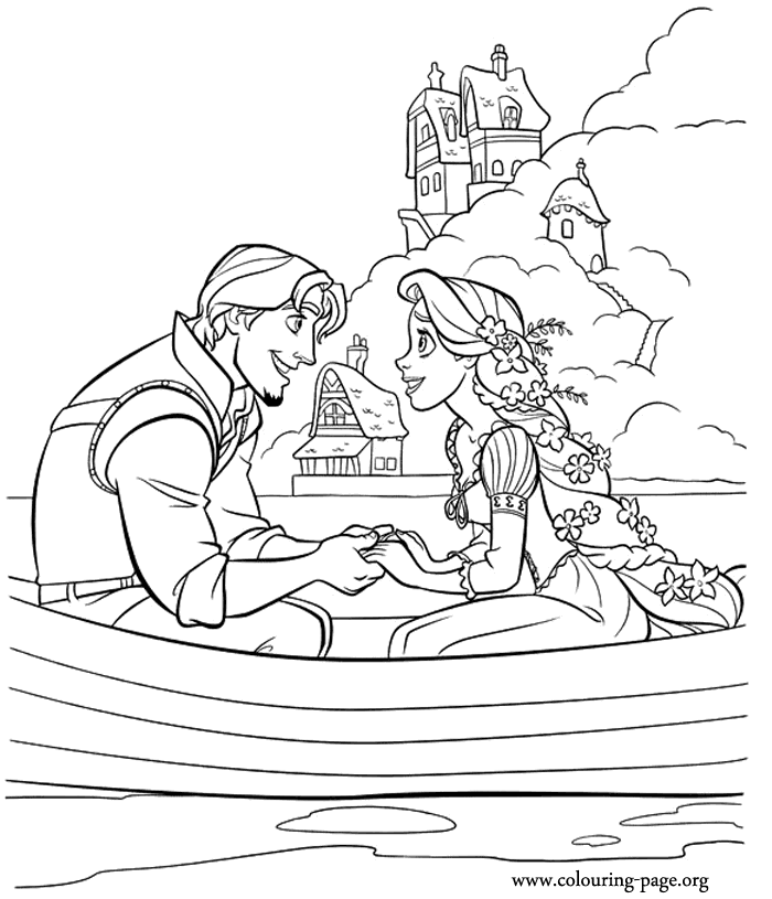Flynn Rider and Rapunzel coloring page