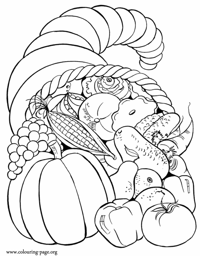 Cornucopia full of vegetables coloring page