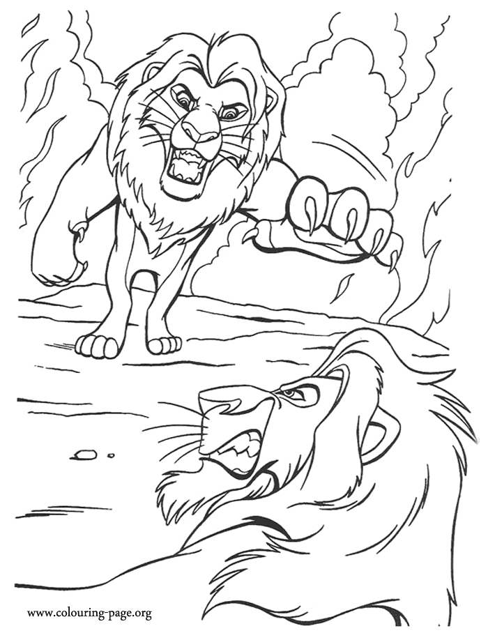 Simba fights against Scar coloring page