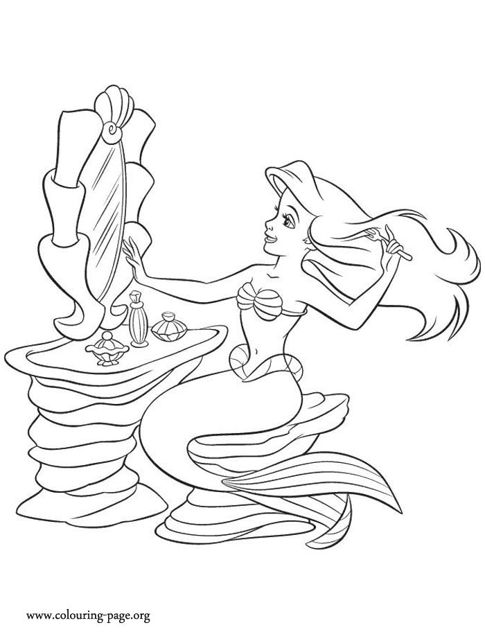 Ariel brushing her hair coloring page