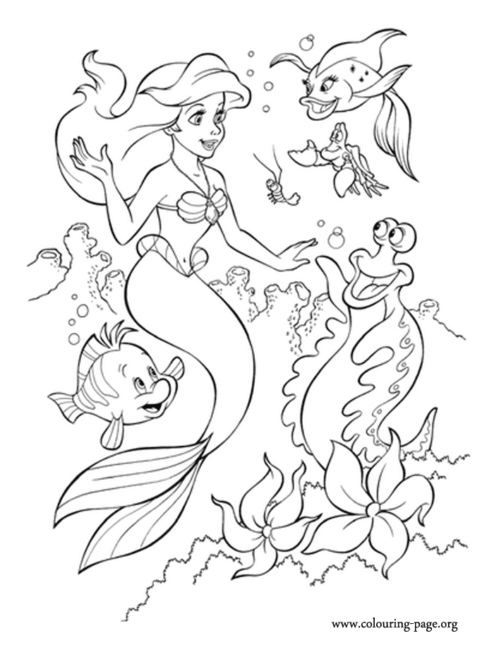 Ariel and her friends coloring page