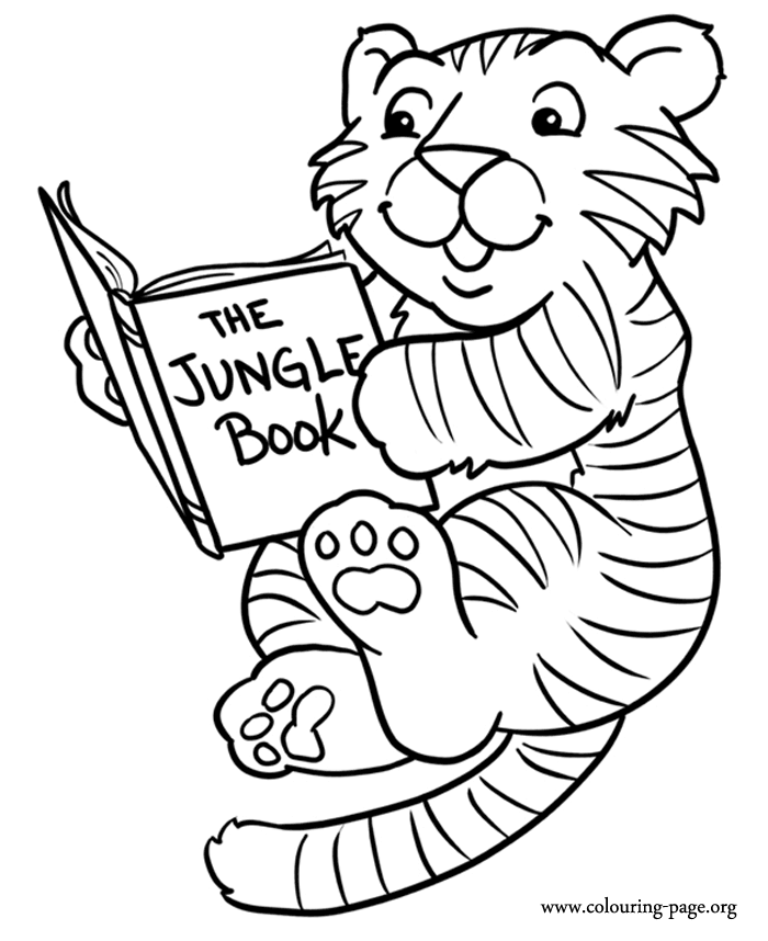 Tigers Cute Baby Tiger Reading Book Coloring Page