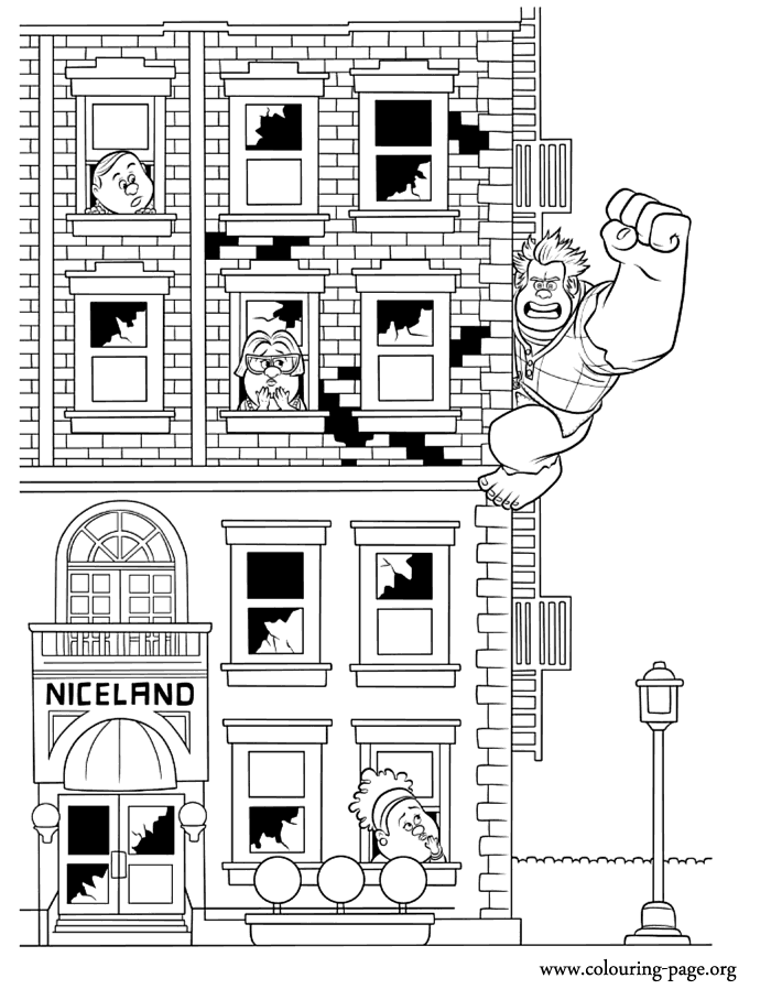 Ralph wrecking Niceland printable coloring page
