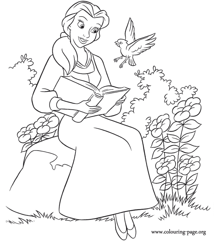 Belle is reading a book coloring page