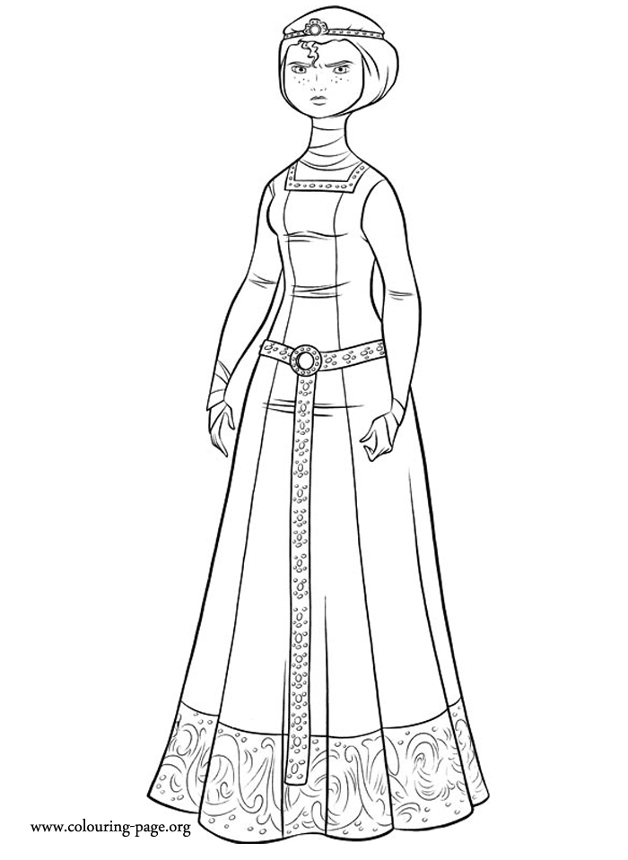 Merida dressed as a princess coloring page