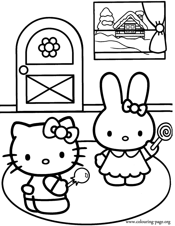 Hello Kitty and Cathy coloring page