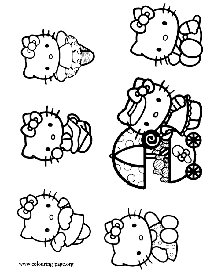 Hello Kitty as an angel, a ballerina, and more coloring page