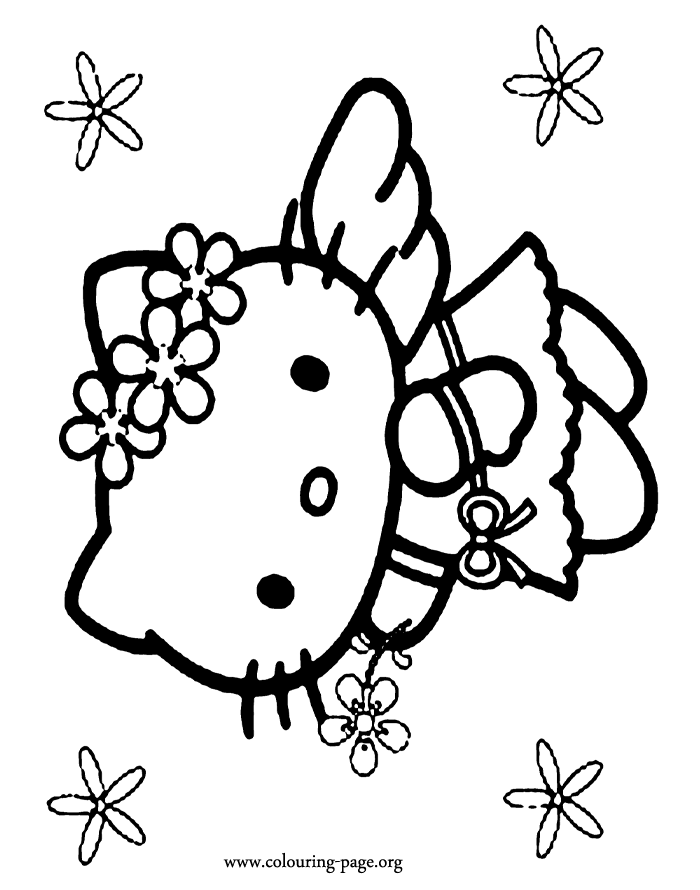 Hello Kitty as an angel coloring page