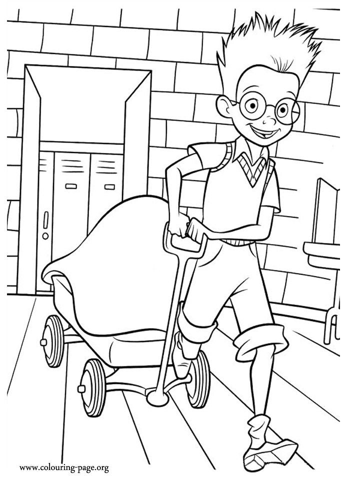 Lewis going to his school's science fair coloring page