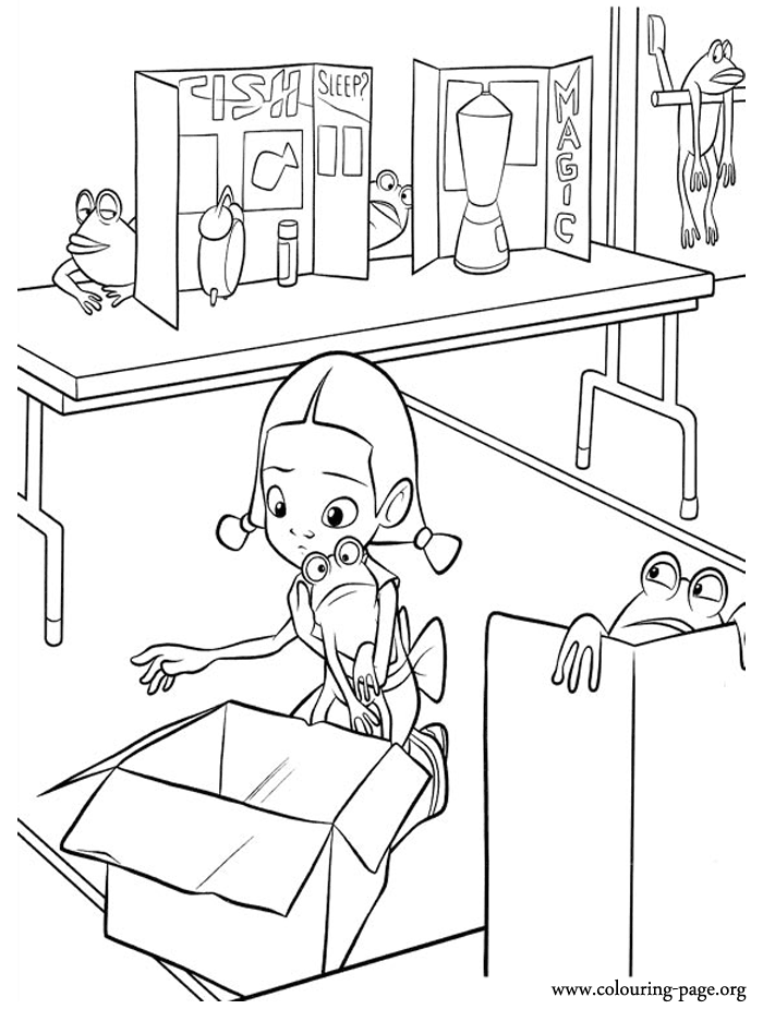 Young Franny and her frogs coloring page