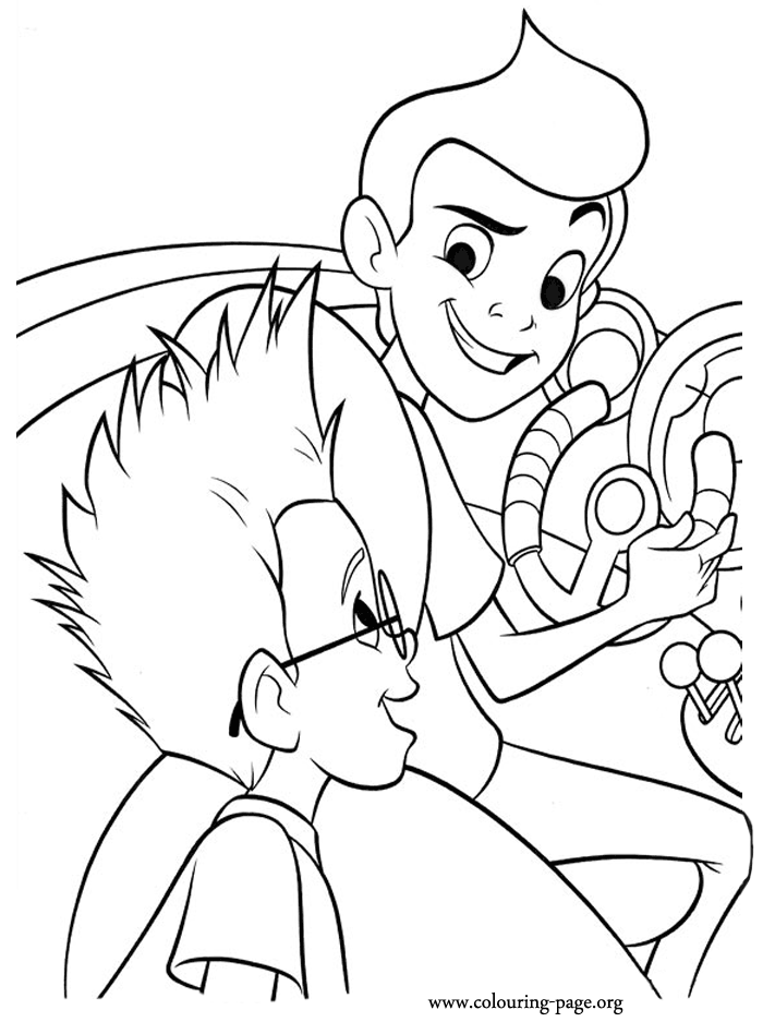 Wilbur Robinson and Lewis in the time machine coloring page