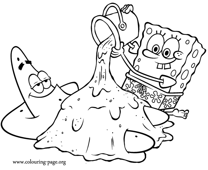 Spongebob and Patrick playing in the sand coloring page