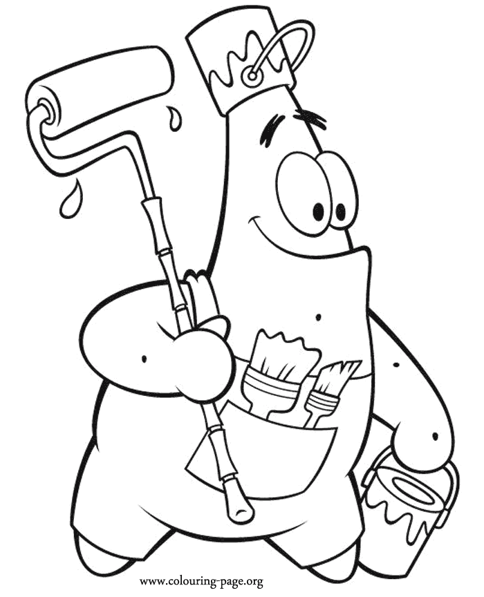Patrick Star as a painter coloring page