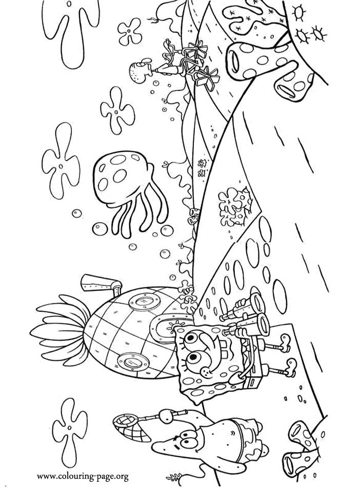 Spongebob, Patrick and Squidward Tentacles in Bikini Bottom coloring page