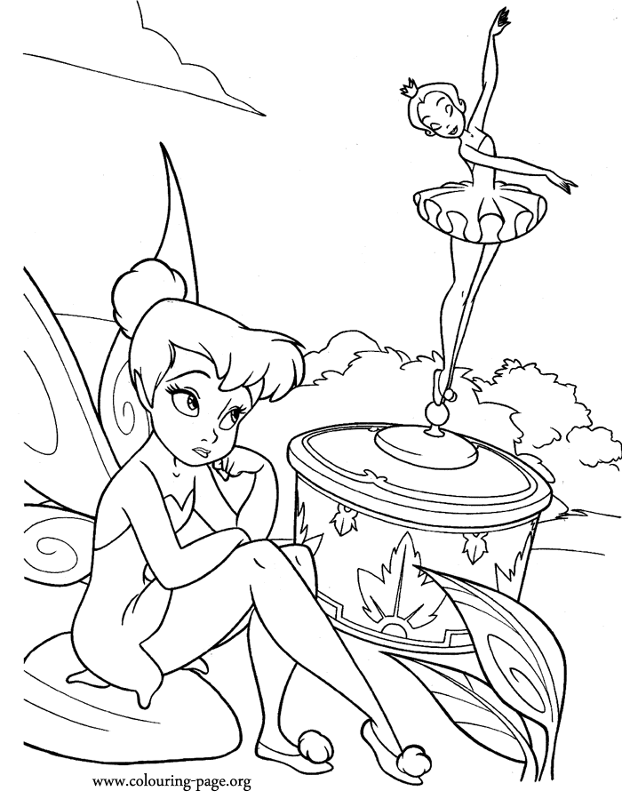Tinker Bell and a music box coloring page