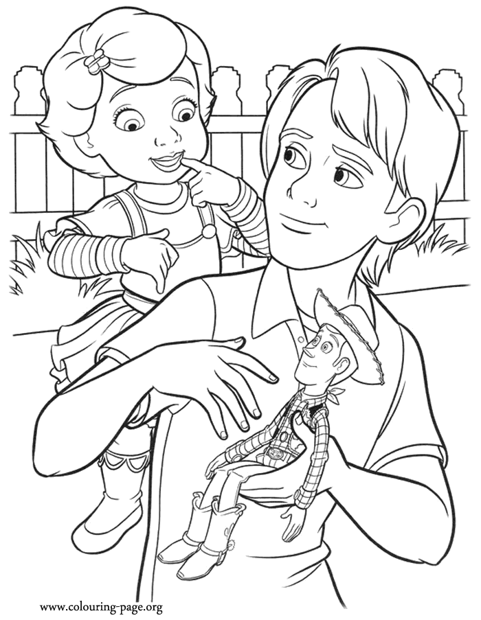 Andy donating Woody coloring page