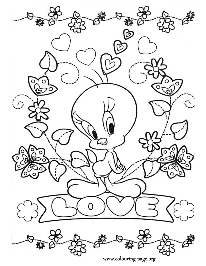 Tweety love coloring page