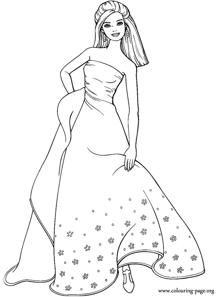Barbie wearing a long dress Coloring Page