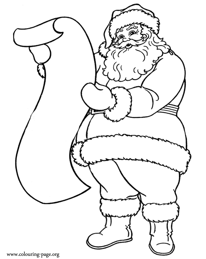 Santa Claus and the list of gifts coloring page