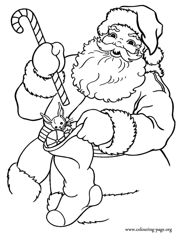 Santa Claus holding gifts coloring page