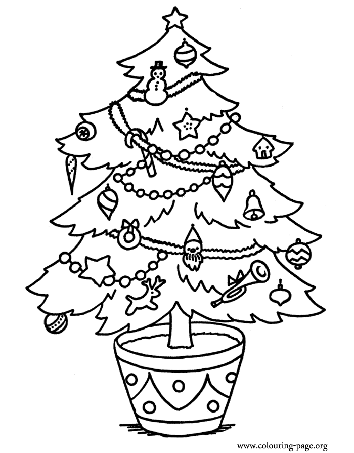 Christmas tree decorated coloring page