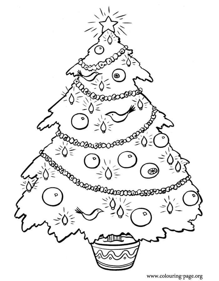 Decorated Christmas tree coloring page