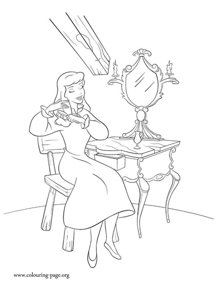 Cinderella brushing her hair coloring page