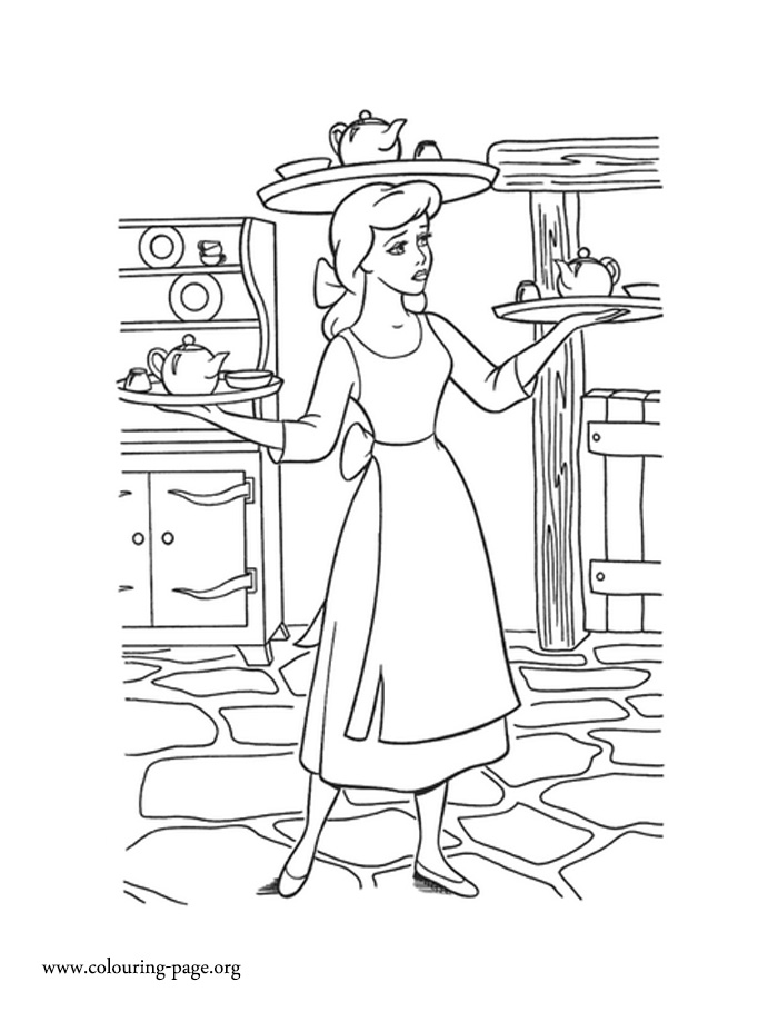 Cinderella working hard coloring page