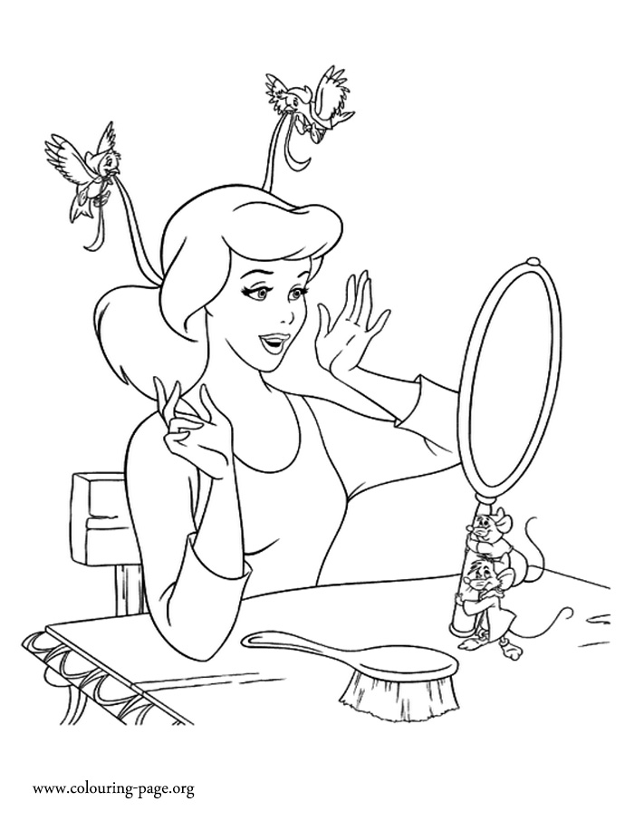 Cinderella and her animal friends coloring page