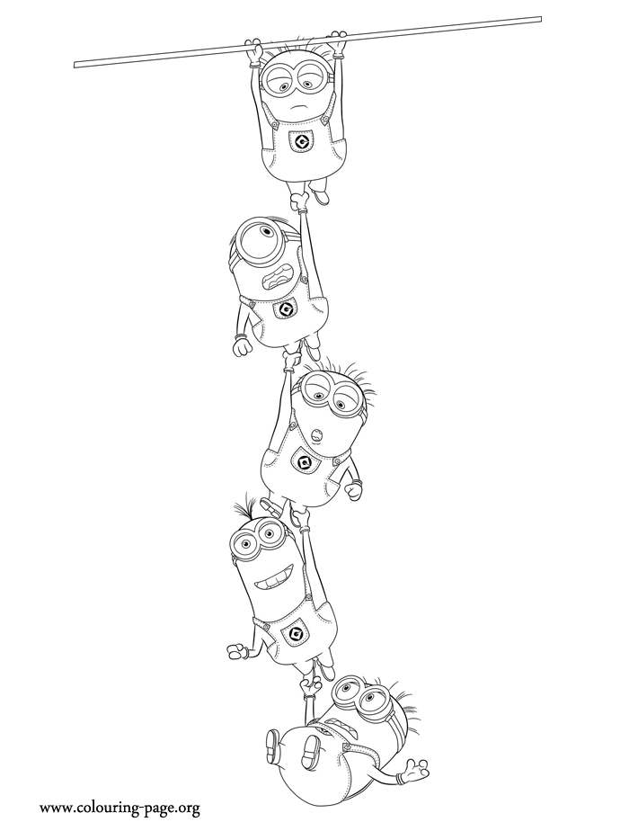 Despicable Me Minions hanging on each other coloring page