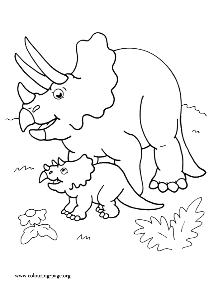 A dinosaur mother and her baby coloring page