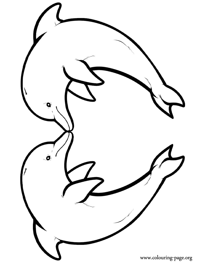 Two dolphins forming a heart coloring page