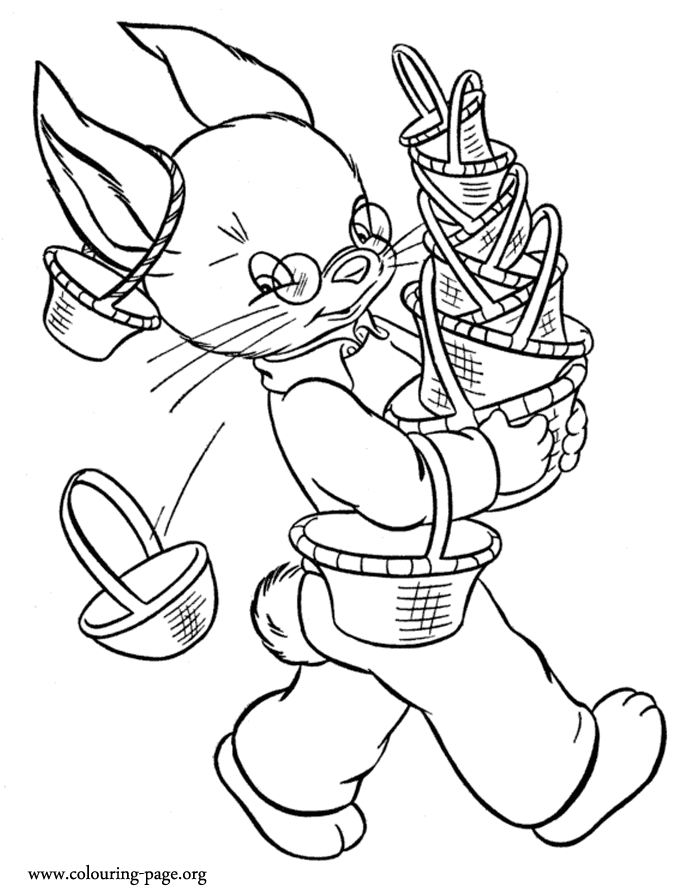 Easter - Easter bunny with Easter baskets coloring page