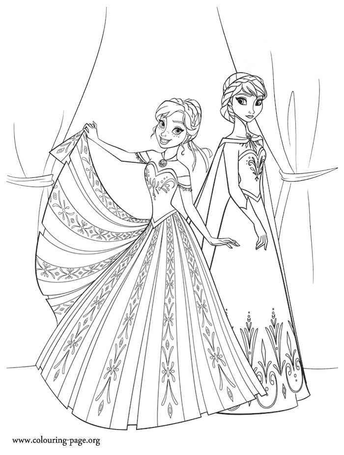 The sisters Anna and Elsa coloring page