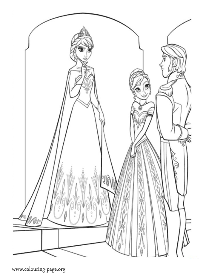 Anna, Hans and Elsa in Arendelle coloring page