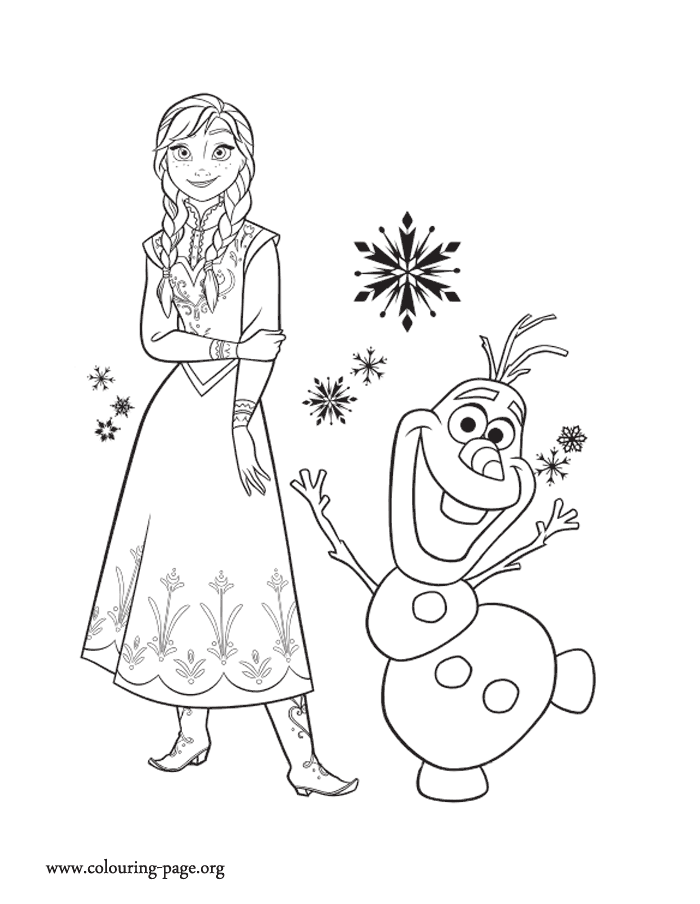 Princess Anna and her friend Olaf coloring page