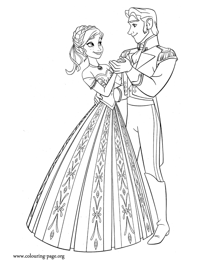 Anna and Prince Hans dancing coloring page