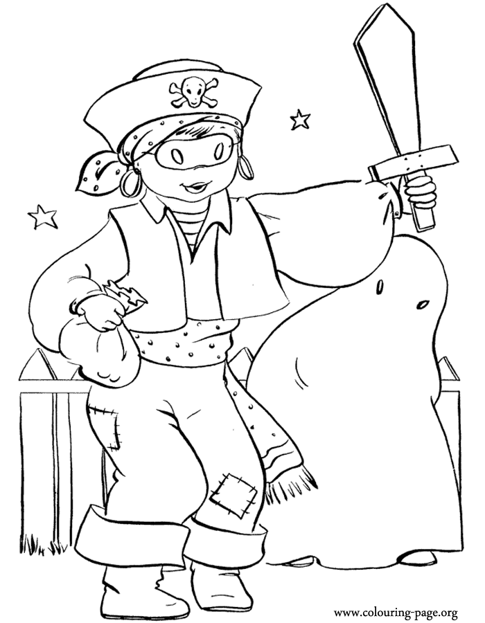 Halloween pirate costume coloring page